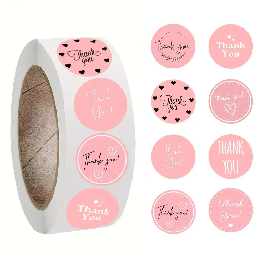 Thank You Series Sticker (500pcs/roll), Round Self Adhesive Decorative Sticker, Decorative Sticker for Water Bottle, Computer, Envelope, Phone Case, A