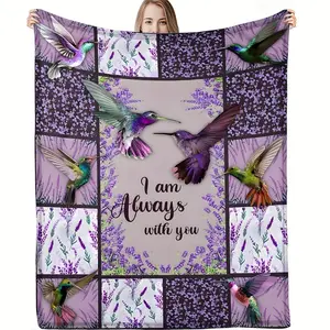 Cozy Hummingbird Print Flannel Blanket – Soft, Warm & Machine Washable With "I Am Always With You" Design, Vibrant Mixed Colors, Perfect For Home, Office, Or Travel