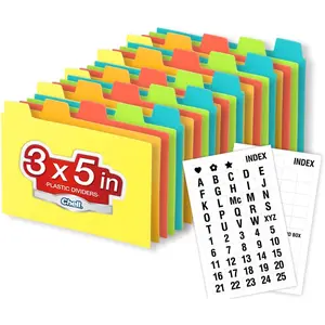 3x5 Plastic Index Card Dividers, Heavyweight Poly A-Z Index Card Guides for Flash Cards Recipe Cards, with Alphabetical/Blank Stickers, Pack of 25