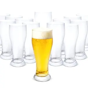 6/12pcs 24oz Tall Beer Glasses Set Clear Pilsner Drinking Glass Cups with Heavy Base Classic Beer Glassware for Lager Ale IPA Home Bar Party Use Durable Clear Glass Dishwasher Safe Everyday Drinking Cups