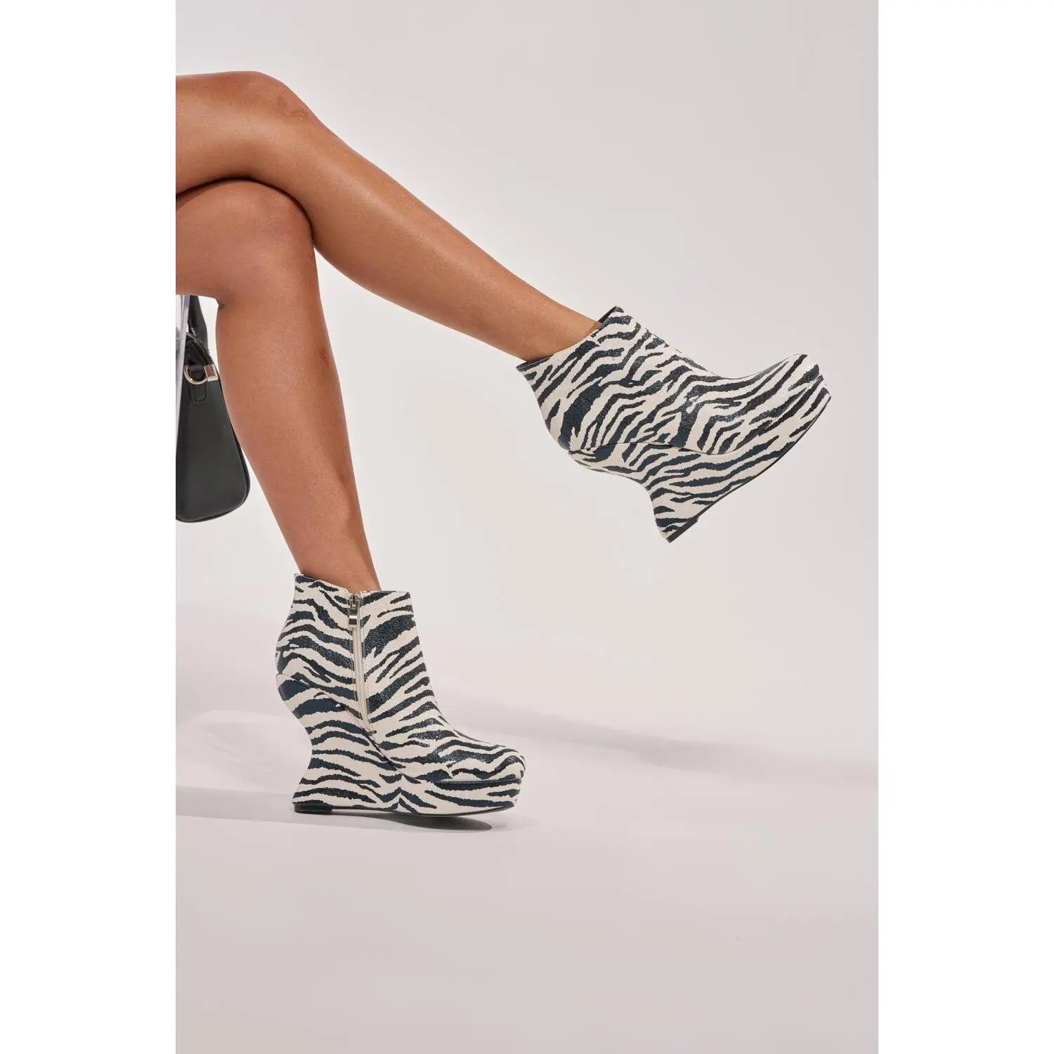 AZALEA WANG ZEBRA PU PRINT WEDGE BOOTIE