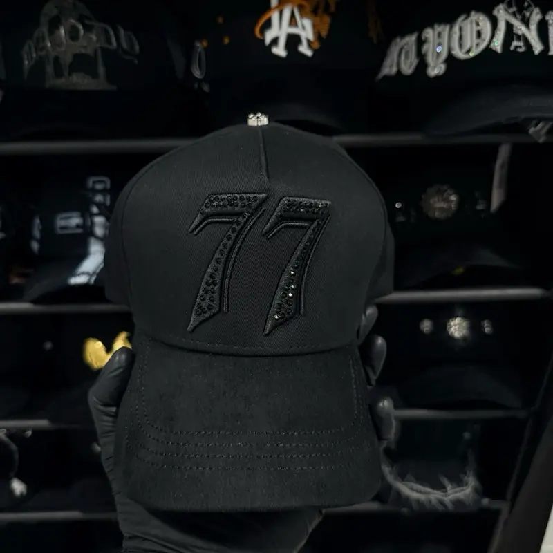 Hats 77 Black Baseball Cap with Rhinestone Embroidery for Men and Women Stylish and Versatile