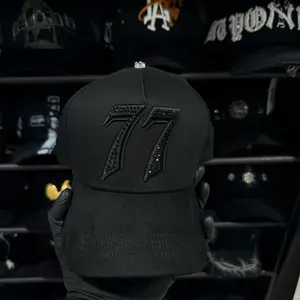 1:1Barbas Hats 77 Black Baseball Cap with Rhinestone Embroidery for Men and Women Stylish and Versatile