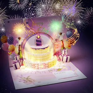 3D Pop Up Musical Birthday Card with Lights - TikTok Viral Purple Glowing Greeting Card, Festive Party Gift for Kids & Adults