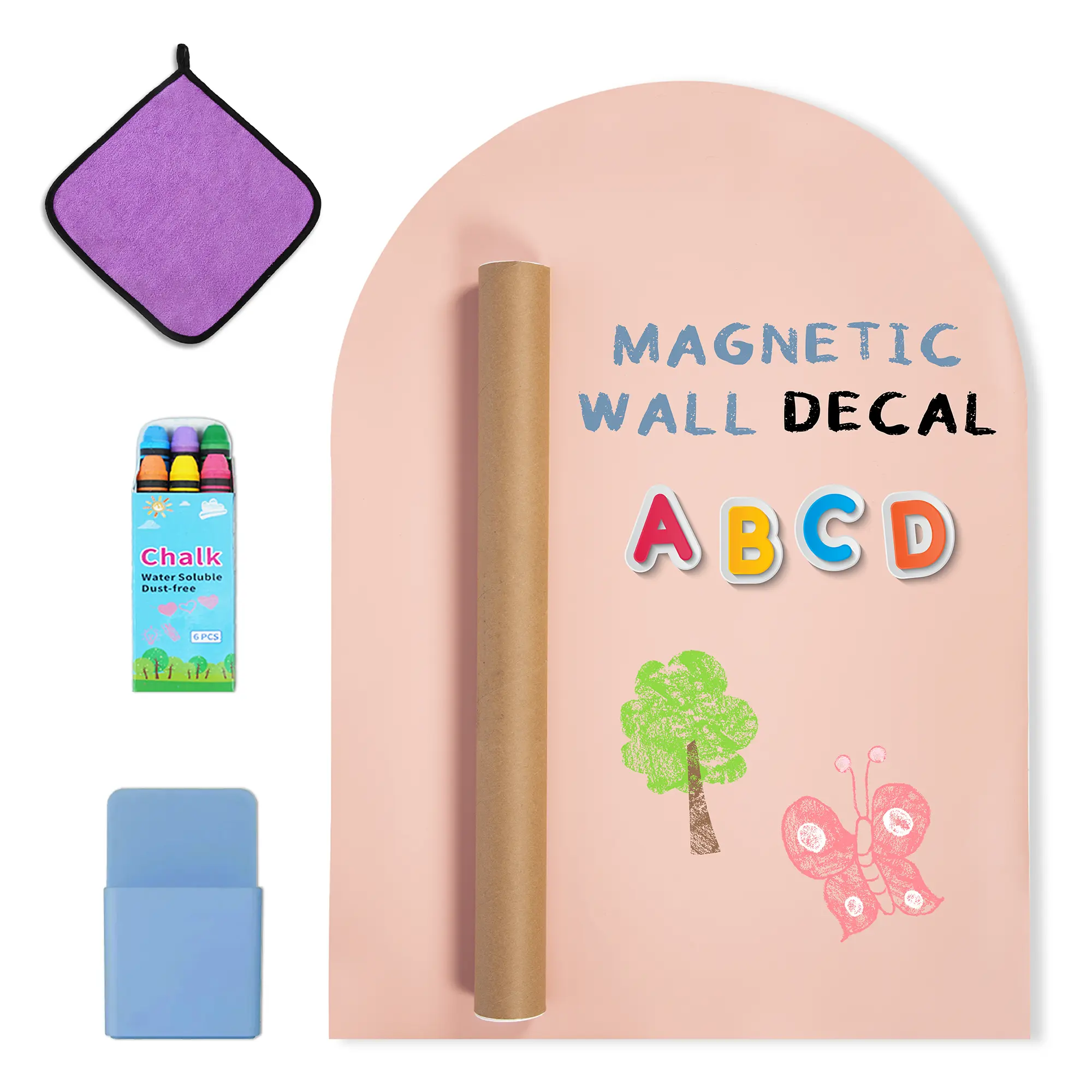 Magnetic Arch Wall Decal, Magnetic Chalkboard for Wall 44" H x 32" W Adhesive Backing Wallpaper for Playroom (Camel Blush)