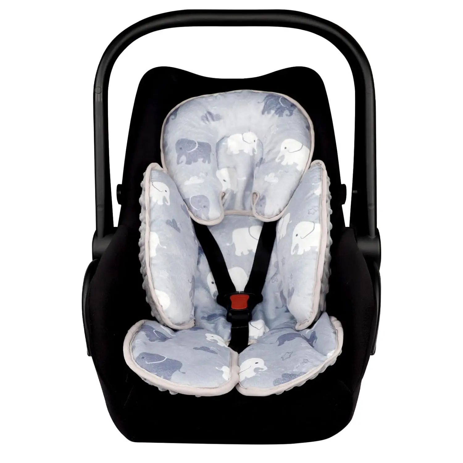 Infant Car Seat Insert with Head and Body Support, Soft Grey Elephant Print Cushion for Newborns, Soft Cushion, Car Seat Insert Cushion