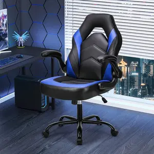 Big And Tall Office Desk Leather Gaming Computer Chair With Adjustable Swivel Task And Flip-Up Arms For Adults