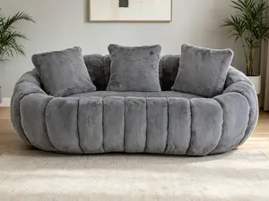 Floral-Shaped Ultra-Soft Faux Fur 2-Seater Black Loveseat Sofa, Ideal for Spacious Large Living Room Indoor Furniture Decor