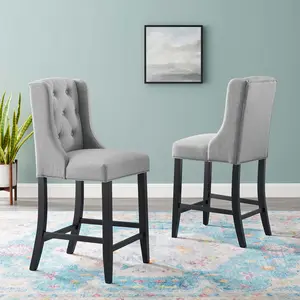 Modway Baronet Counter Bar Stool Upholstered Fabric Set of 2 in Light Gray