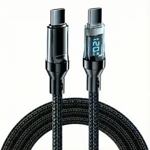 120W USB C to USB C Fast Charging Cable, Nylon Braided PD Type-C Cord LED Digital Display, 480Mbps Data Transfer, Compatible for iPhone 16/15 Pro/Plus/Pro Max, iPad Pro/Air/Mini, Samsung Galaxy, Pixel 8/7/6, Cellphone, Braided Charger Cord