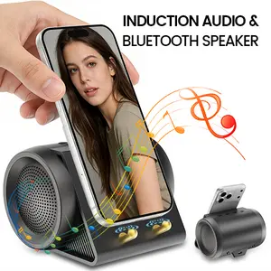Portable Wireless Induction Bluetooth Audio Speaker Stand, Universal Cellphone Holder and Surround Sound 360° Desktop Stand - Durable Smart Device for Home, Shower, Outdoors & Travel ,Perfect Gift for Music Lovers