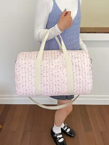 Cute Cottagecore Floral Quilted Duffle Bag, Lightweight Carryall Tote with Pockets, Versatile Shoulder Bag for Women, Perfect for Gym, Travel & Daily Use