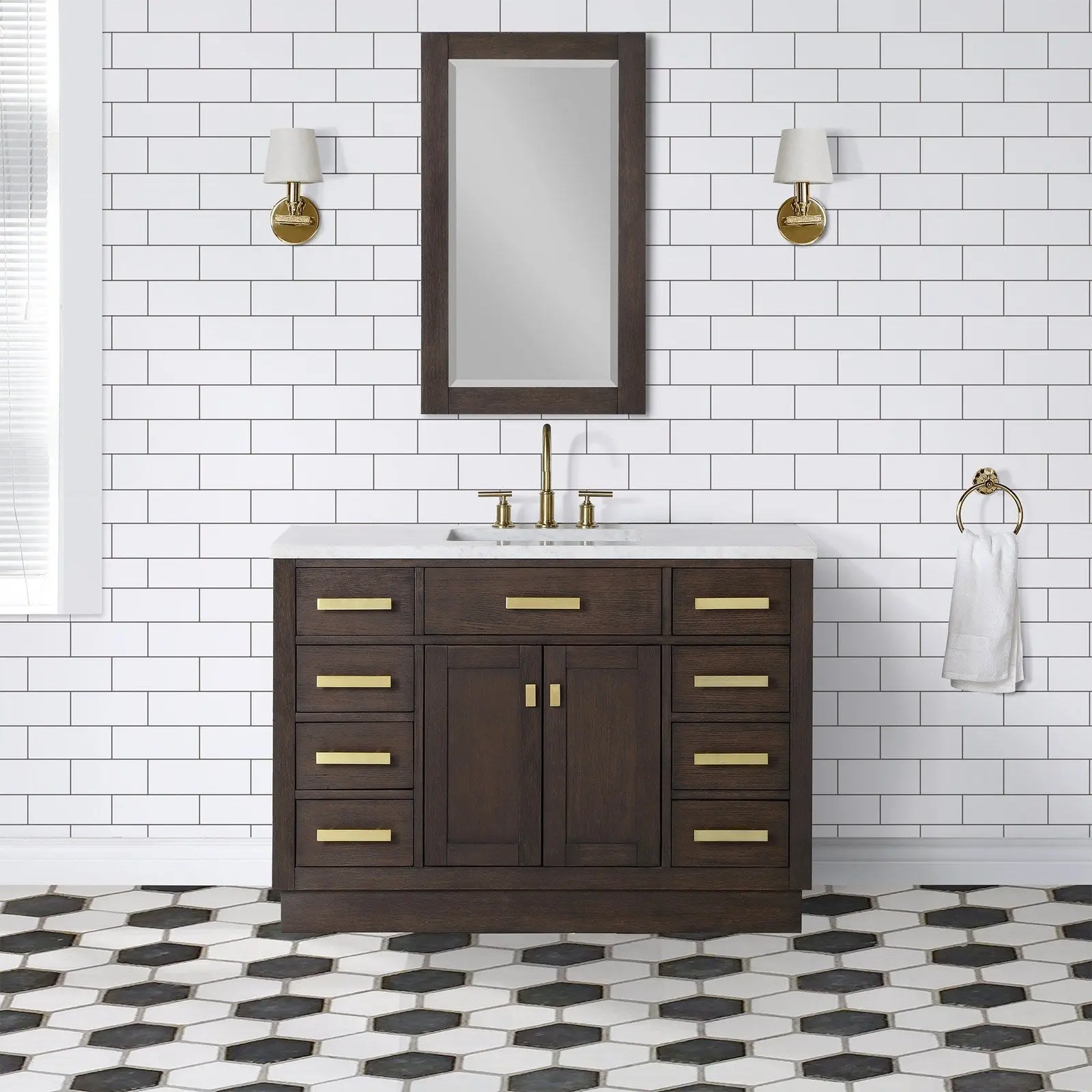 Water Creation Chestnut 48" Single Sink Carrara White Marble Countertop Vanity In Brown Oak
