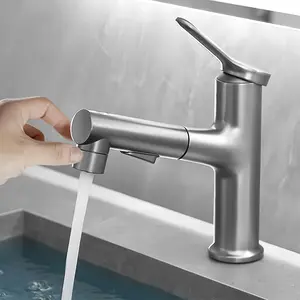 Bathroom Sink Faucet Pull-Out Cold Hot Water Mixer Single Hole Design, Suitable for Bathroom Sinks, Single Hole Tap, Durable & Easy Install