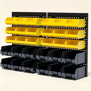 Wall Mounted Plastic Storage Bins, Tool Organizer for Garage with Adjustable Compartments, Small Hardware Parts Container for Screws Nuts Bolts, Durable Stackable Design, Multipurpose Workshop Organizer