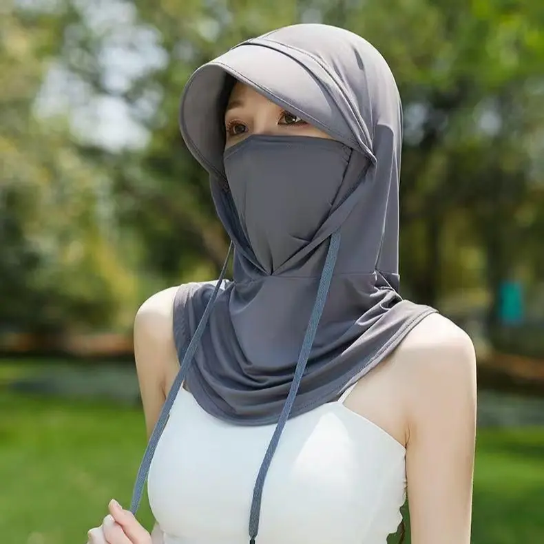 2026 Women's Sunscreen Face Mask, Ice Silk Breathable, UV Protection, Neck Covering, Full Face Mask, Sports Style