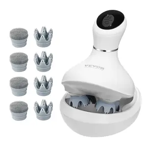 VEVOR Electric Scalp Massager, Rechargeable Head Massager Hair Growth, IPX7 Waterproof | Portable Kneading Scalp Scratcher with 8 Removable Massage Head for Stress Relief, Deep Clean, Gift for Mom/Dad