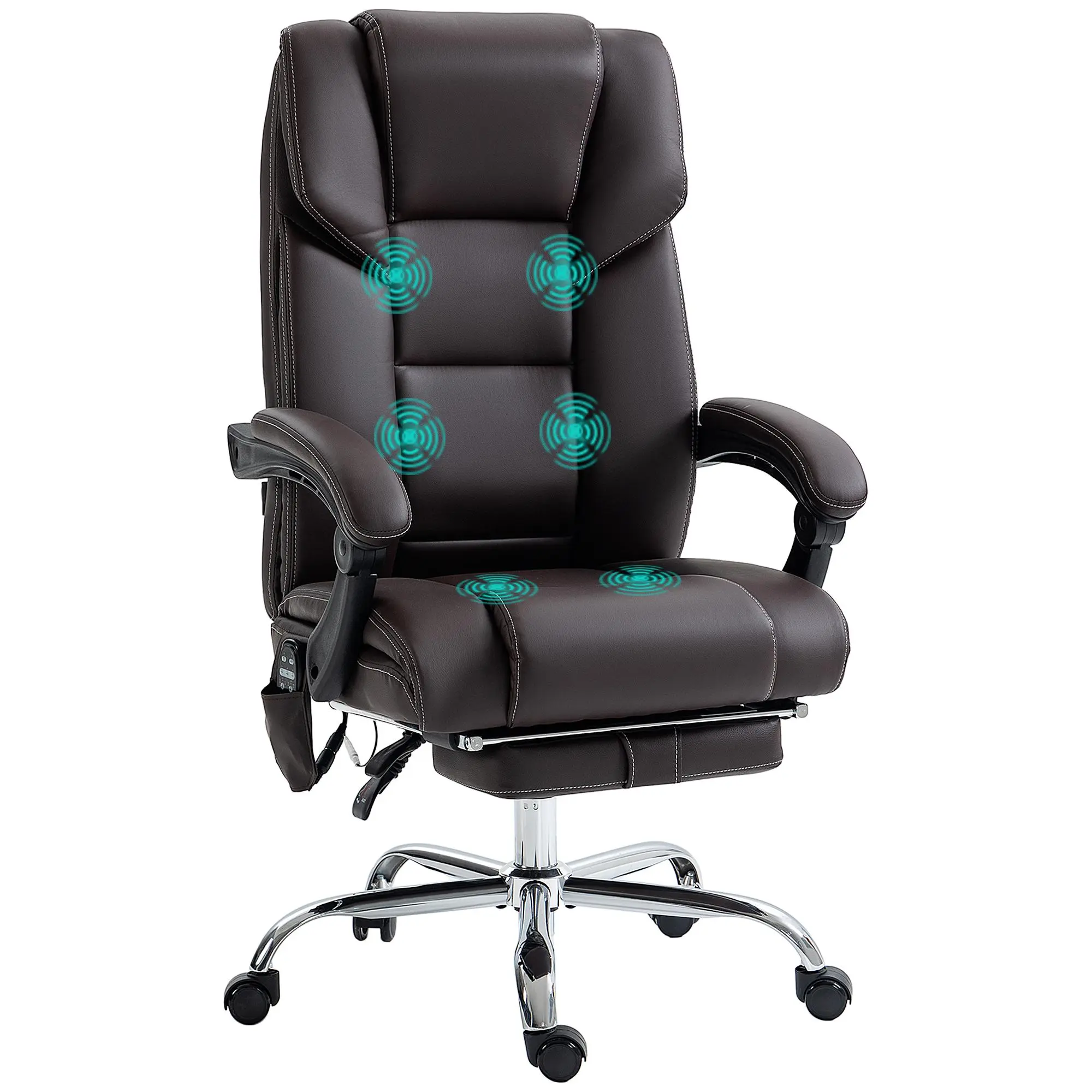 Vinsetto Ergonomic Computer Chair - PU Leather, 6 Vibration Points, Heated Lumbar Support, Reclining, Adjustable Height, Footrest, Tilt Function, Padded Pivoting Seat, Easy-Roll High-Load Black Office Stool, 3 Intensities