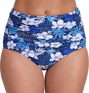 Women’s High Waisted Full Ruched Bikini Swim Bottoms Tummy Control Full Coverage Swimsuit Bottoms