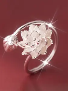 1 PC Elegant Flower Ring Adjustable Rings For Women For Wedding Engagement Anniversary Party Band Jewelry Valentine's Day Gift