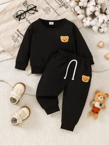 Boys' Bear Chenille Long Sleeve Sweatshirt & Pants Set, Autumn, Comfortable Casual Wear for Kids, Clothes Kids