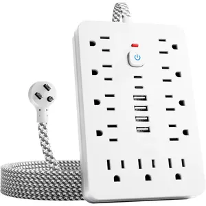 Braided Surge Protector Power Strip 10 Ft Flat Extension Cord, 11AC Outlets, 4 USB and 2 USB C Ports,  Outlet Extender, Portable for  Office Dorm Travel