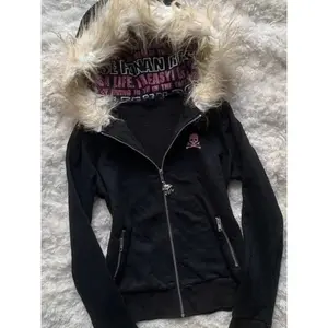 Black Fur Collar Zip-Up Hooded Sweatshirt — Sexy Women’s Slim Fit Jacket with Gothic Letter Print, Harajuku Style, Winter Wear by GARMENTARY