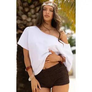 Henrie White Off Shoulder Boxy Tee