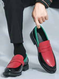 Men's Fashionable Pointed Toe Colorblock Leather Shoes, Korean Style Slip-On Casual Business Formal Party Shoes, Wedding Groomsmen Dance Show Shoes