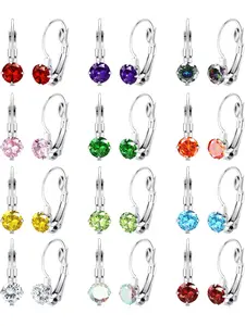 Timeless 12 Pairs Colorful Leverback Dangle Earring Assortment, for Women Men Unisex Brilliant Multicolor Zirconia Drop Earrings Sturdy Stainless Steel with Birthstone-inspired Aesthetic Design Well-crafted Leverback Structure Vivid Colored Zirconia
