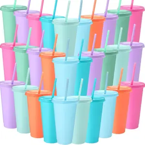 30 Pack Tumbler with Straw and Lid Bulk Water Bottle Iced Coffee Travel Mug Cup  Plastic Cups for Party Birthdays 24-27 oz (Macaron Color)