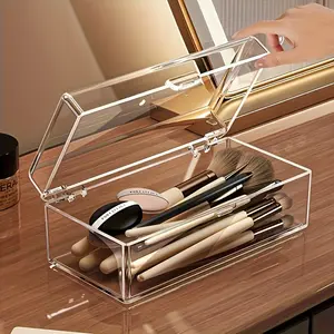 1PC Transparent Acrylic Cosmetics Storage Box Makeup Tool Organizer Dustproof Lightweight No Power Required Visible Compartments for Lipstick Eyeshadow Brushes 3.2 Cubic Feet and Below