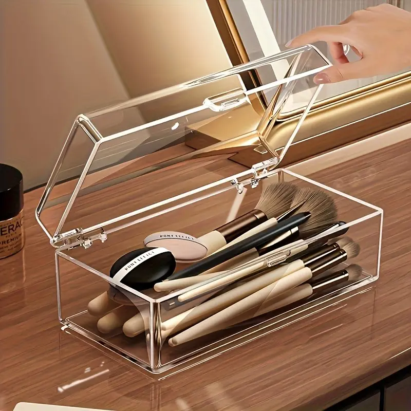 1PC Transparent Acrylic Cosmetics Storage Box Cosmetic Durable Lightweight Organizer Dustproof Lightweight No Power Required Visible Compartments for Lipstick Eyeshadow Brushes 3.2 Cubic Feet and Below