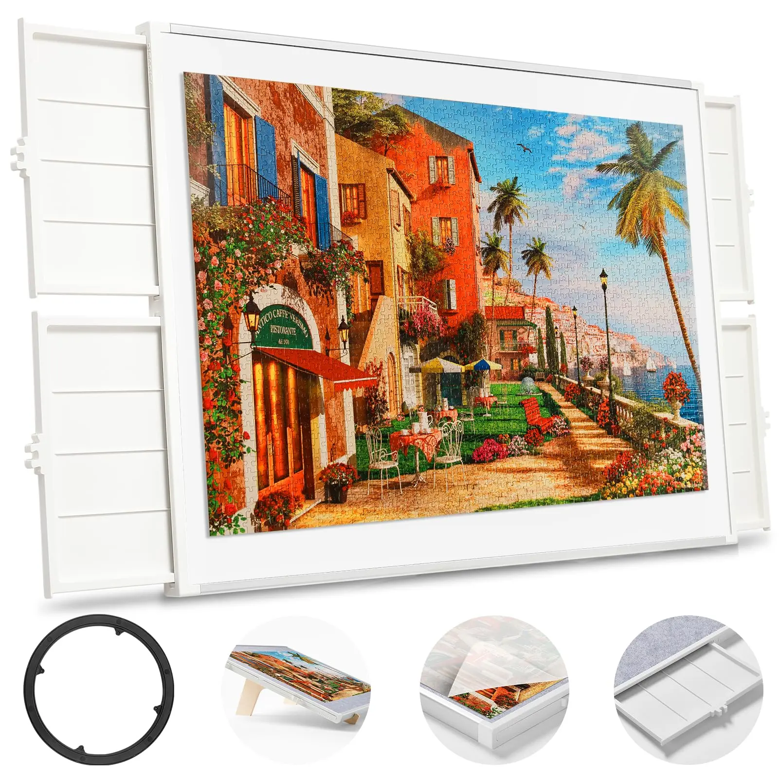 1500 Pieces Rotating Puzzle Board with Drawers and Cover, Dual-Sided Portable Jigsaw Puzzle Table,Tilt&Lazy Susan,Gift for mom Adults (Gray, 1500-piece)