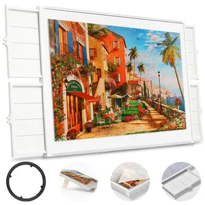 1500 Pieces Rotating Puzzle Board with Drawers and Cover, Dual-Sided Portable Jigsaw Puzzle Table,Tilt&Lazy Susan,Gift for mom Adults (Gray, 1500-piece)