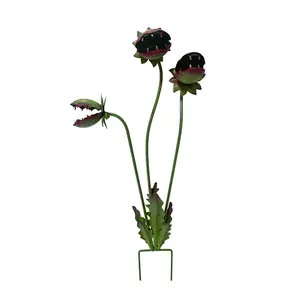 Creative Painted Venus Flytrap Ground Stake Decoration, Iron Art Realistic Funny Plant, Outdoor Garden Festival Atmosphere