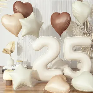 25th Birthday Balloon Set with Neutral Heart & Star Balloons for Women’s & Men’s Party Decor