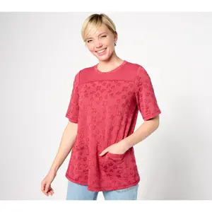 LOGO by Lori Goldstein Elbow-Sleeve Textured Jacquard Top