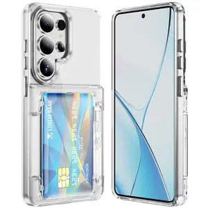 Wallet-style phone case compatible with Samsung Galaxy S26/S25/S24/S23/S22 Ultra Plus; transparent soft TPU shockproof protective cover with credit card slots; ultra-thin silicone stand shockproof protective case; transparent hard shell phone protective c