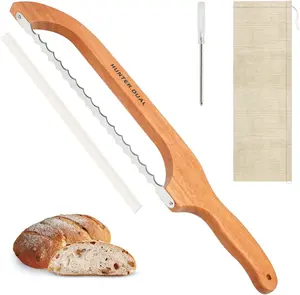 Bread Knife for Homemade Bread, 16" Sourdough Bread Slicer, Bow Saw Cutter with Double-sided Blades for Easy Cutting, Orange
