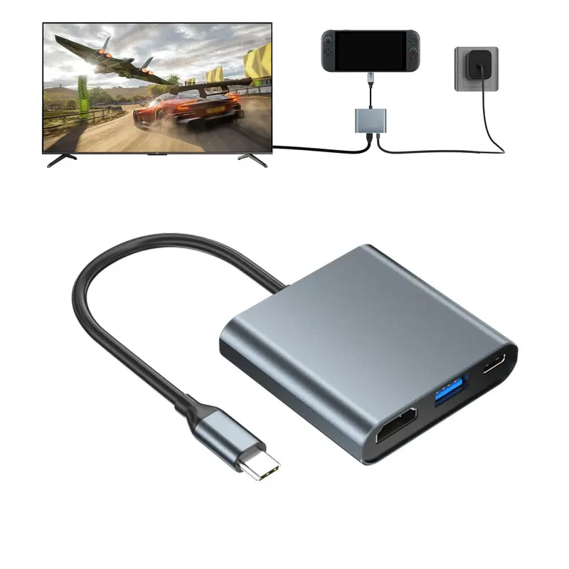 RUNTOGOL Portable USB-C to 4K HDMI Adapter Docking Station - Aluminum Alloy Travel TV Dock for Switch 2/ pc , Steam Deck, 2 USB 3.0 Ports, 100W Max PD Charging stand ,1000M Ethernet, HDR Clarity, Multi-Device Compatible console Switch Accessories
