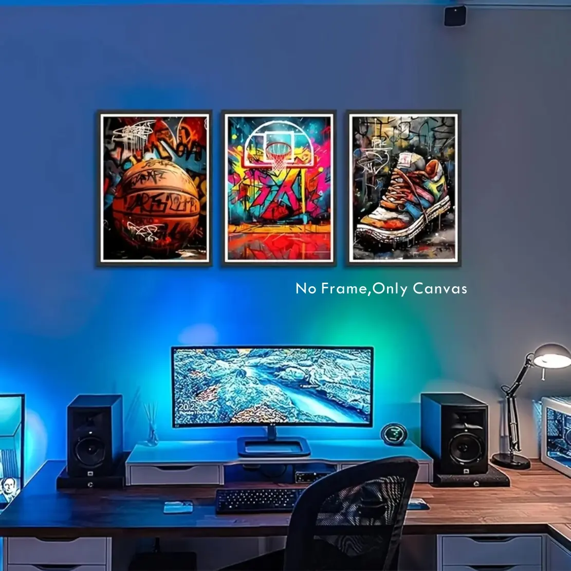 3-Piece Basketball Graffiti Canvas Wall Art Set, Vintage Abstract Doodle Poster Prints, Home Living Room Decoration, Unframed