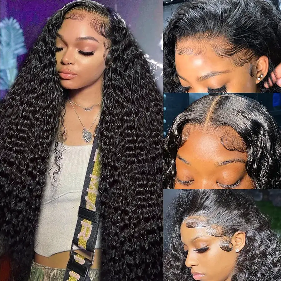 Pizazz Hair 13x6 /13x5 Deep Wave Lace Front Wigs Human Hair Deep Part Curly Lace Front Wigs Human Hair Pre Plucked HD Transparent Lace Frontal Wig Pre