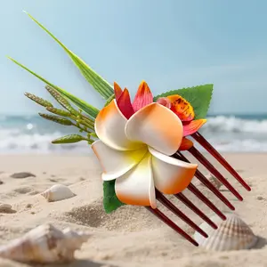 Hawaiian Foam Artificial Flower Side Comb, Faux Orchid Hair Comb for Bridal Wedding, Hawaiian Beach Tropical Wedding Party Decoration
