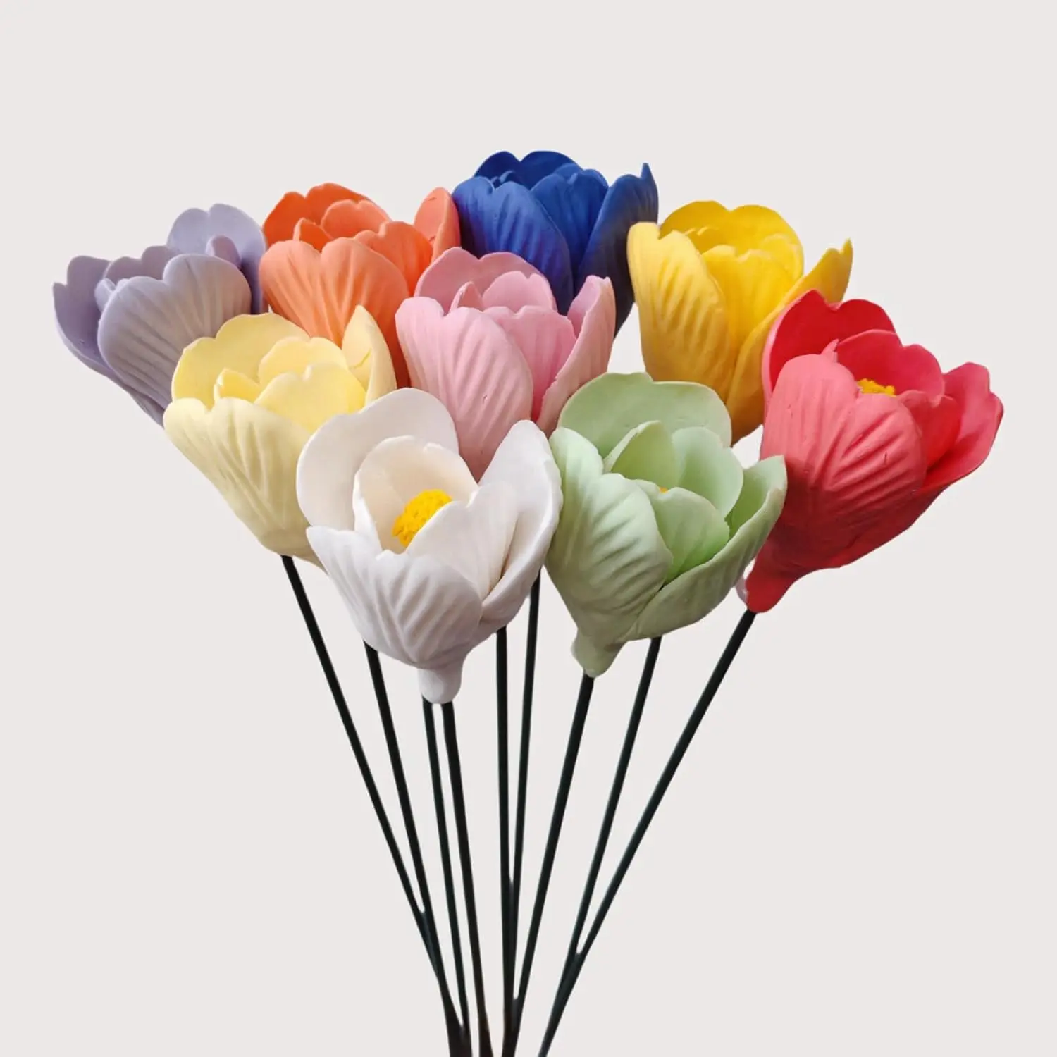 Simulated Flowers, Handmade ceramic tulips, Home Decorations, Living Room vases,ceramic Floral Decorations, Creative Gifts for Floral Arrangements providing long-lasting beauty Set of 9 (colour)