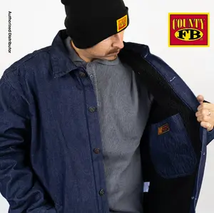 FB County Men's Oversized Fit Denim Jacket Sherpa Lined Warm Jacket Heavyweight Jackets Warm Coat Hip Hop Biker Jacket Blue Denim Casual Car Show