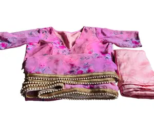 Floral Saree with Heavy Pearls Border- Comes with Stitched blouse 34 size, Petticoat, Saree Broch. Falls and pico done.