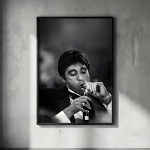 Scarface Al Pacino Poster  Iconic Tony Montana Lighting Cigar Wall Art, Vintage Mafia Cinema Print for Home Theater, Office Man Cave Decor.( Unframed - Print Only )