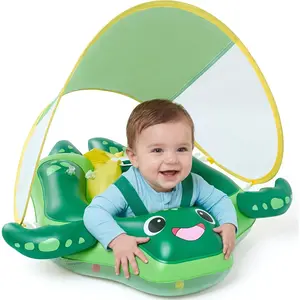 Infant Swim Float Ring with Removable Sun Canopy, Inflatable Sea Turtle Design Pool Float, Pool & Water Toy for 6-36 Months