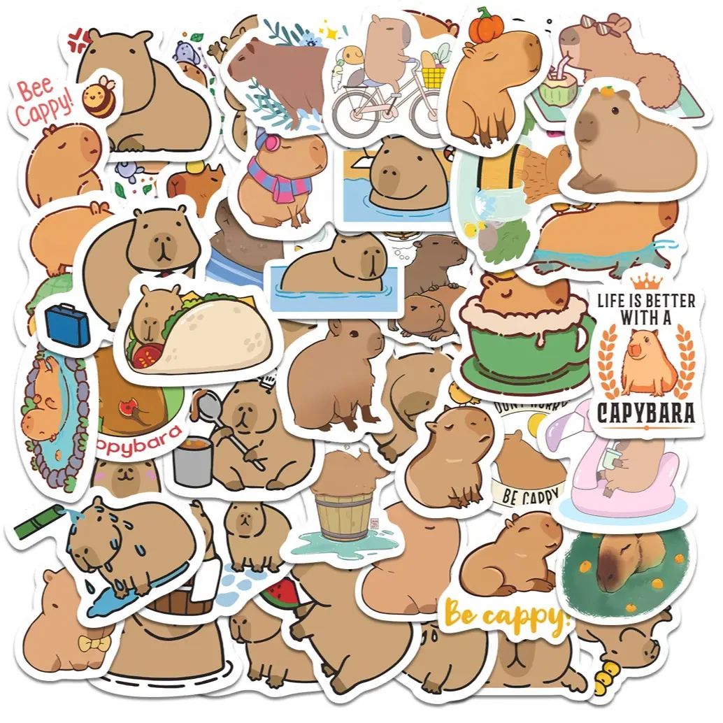 50pcs Funny Capybara Stickers, Charming Cartoon Capybara Decals for Phone Case, Skateboard & Hydro Flask, Kawaii Gift for Animal Lovers